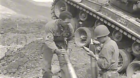 M26 Pershing tanks in the indirect fire role in Korea on August 24th 1950