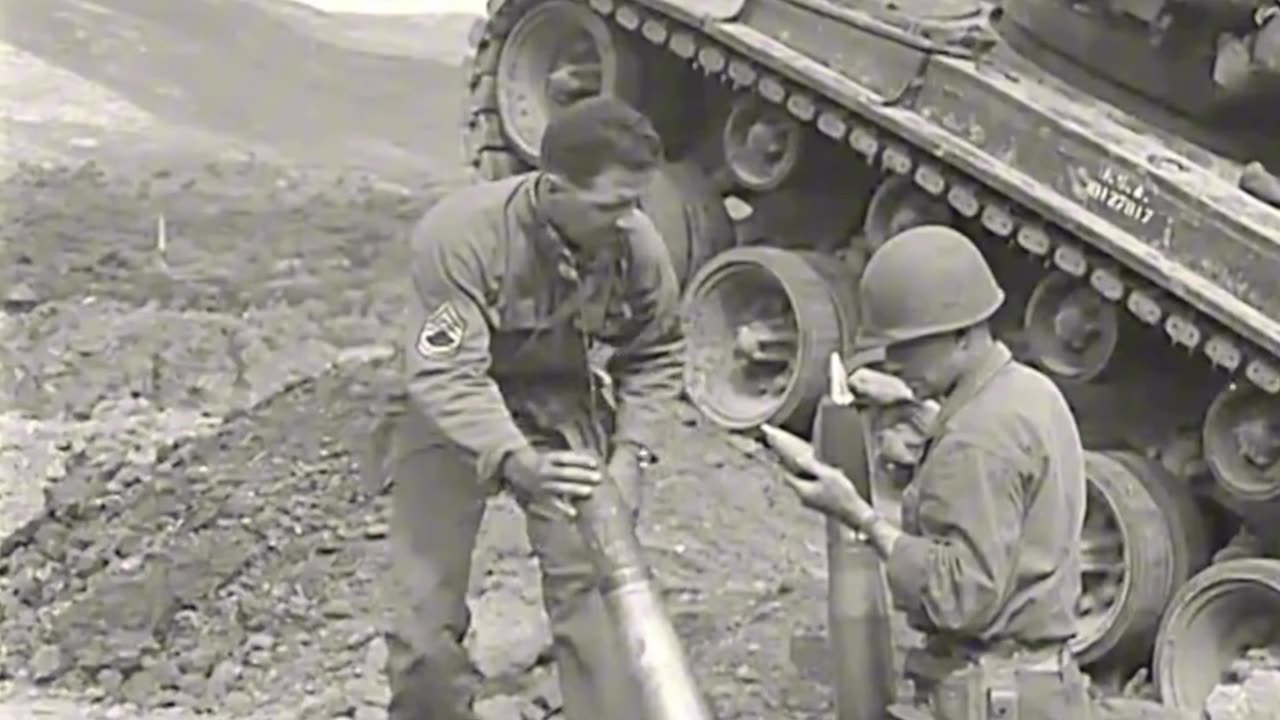 M26 Pershing tanks in the indirect fire role in Korea on August 24th 1950