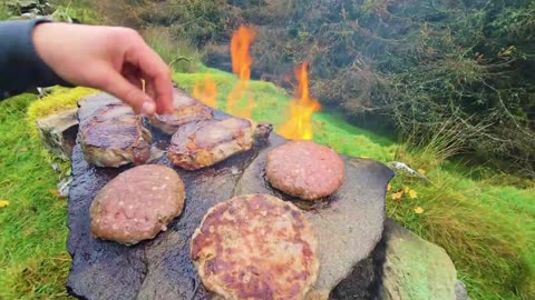 Cooking STEAK on HOT STONES over Fire, Outdoor Campfire Cooking Part 2