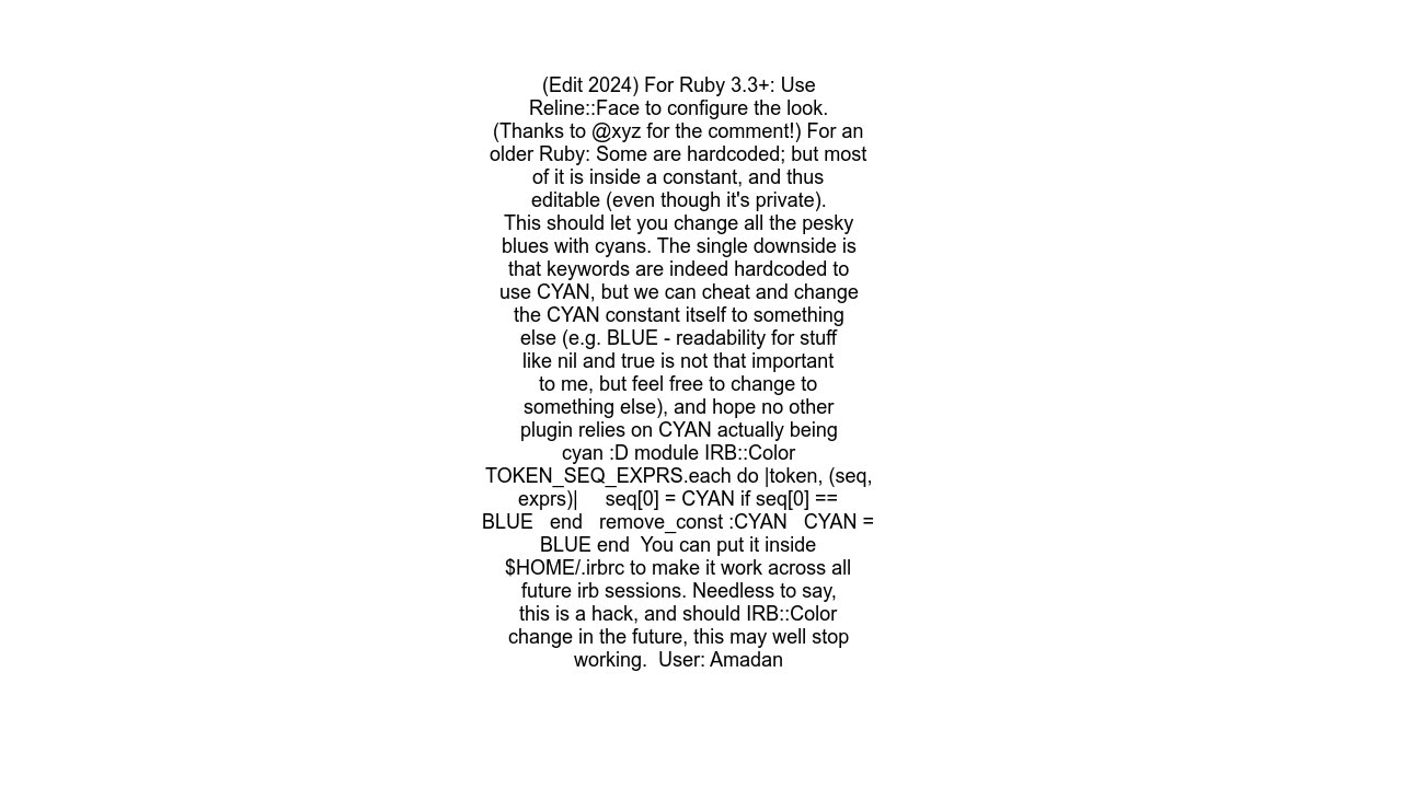 how can I change the default syntax coloring in ruby 3.0&#39;s IRB