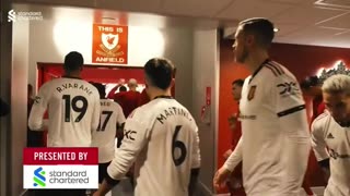 Wout Weghorst couldn’t stop himself from touching the ”This is Anfield” sign