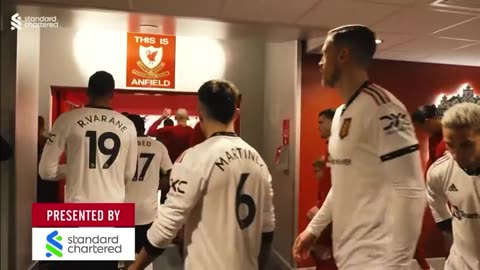 Wout Weghorst couldn’t stop himself from touching the ”This is Anfield” sign