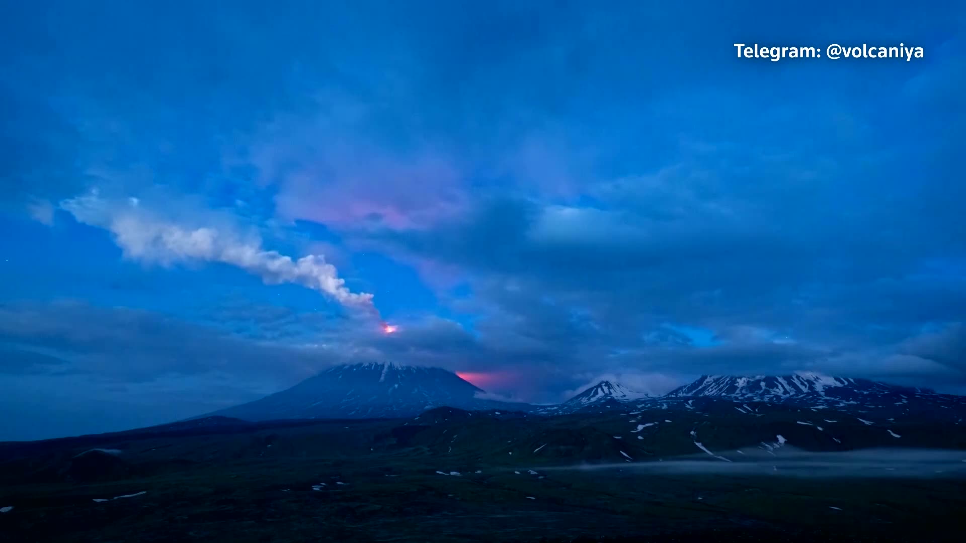 Ash plume rises from the Klyuchevskoy volcano in Kamchatka