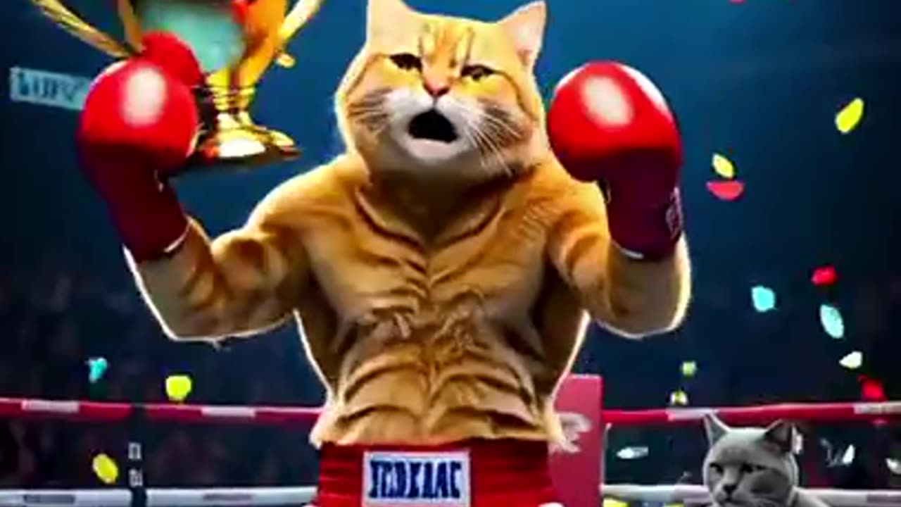 Cat win boxing match