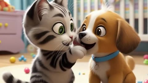 Cutest cat & dog babies paly