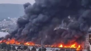 Massive fire engulfs market near Railway station in Tbilisi, Georgia