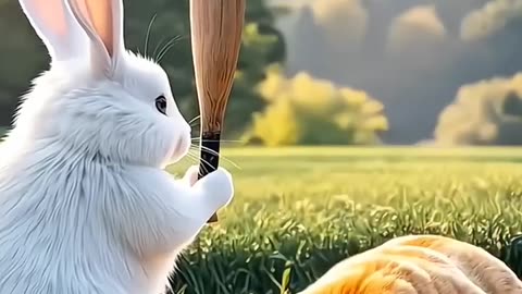 Funny Rabbit And Cat