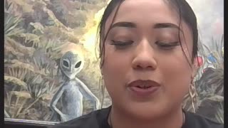 UFO Museum's, Snow Oropesa & her tiny celberity guest book that hangs around her neck