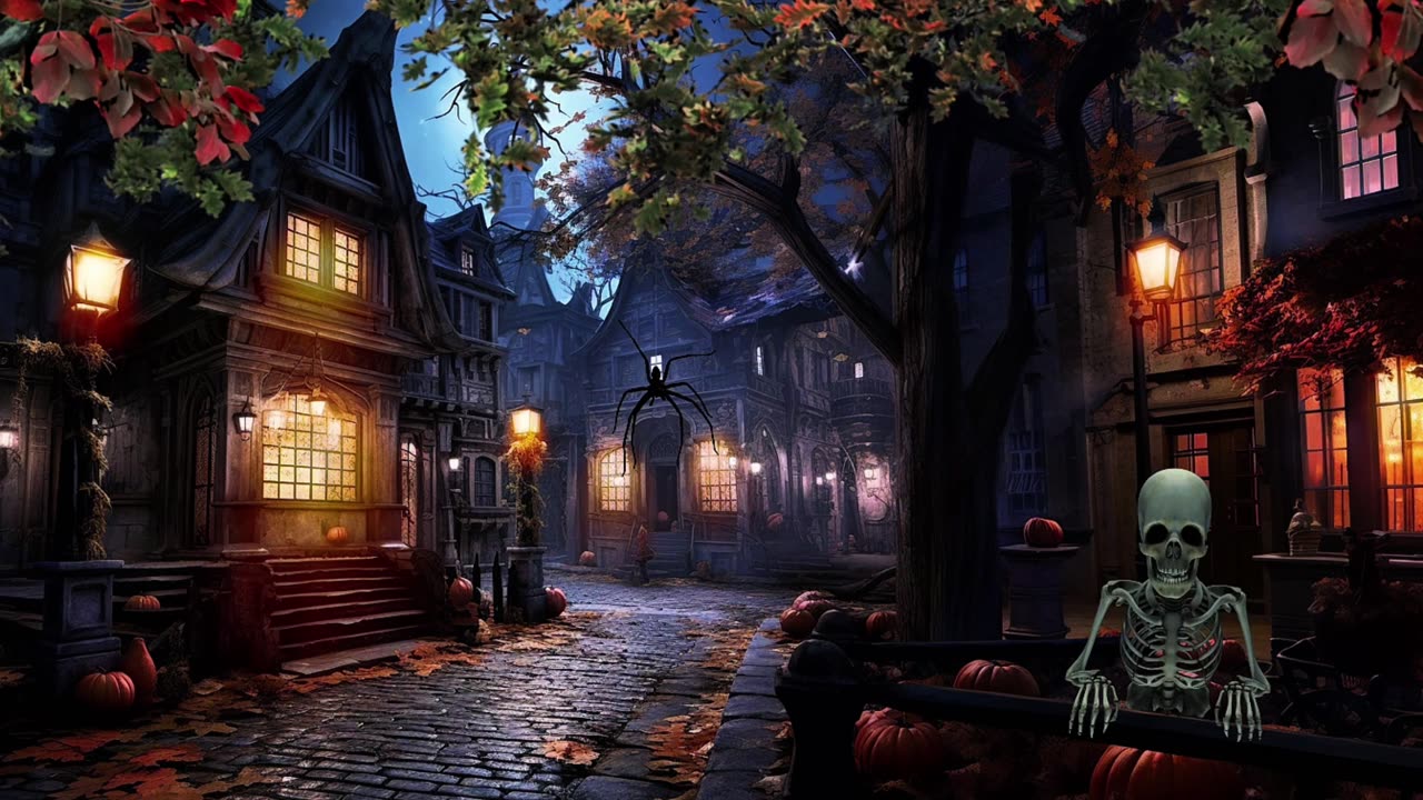 🎃 Halloween Street Ambience | Winds, Street & Horror Sounds | Halloween 4K