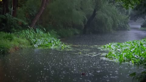 The beautiful little river is raining