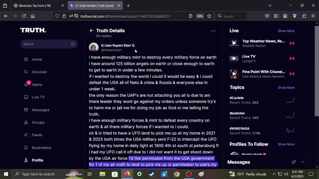 the FBI cant say they where not warned about the UFO's next year what will happen under my orders.