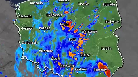 Prognoza opadu na najbliższe 8 godzin.