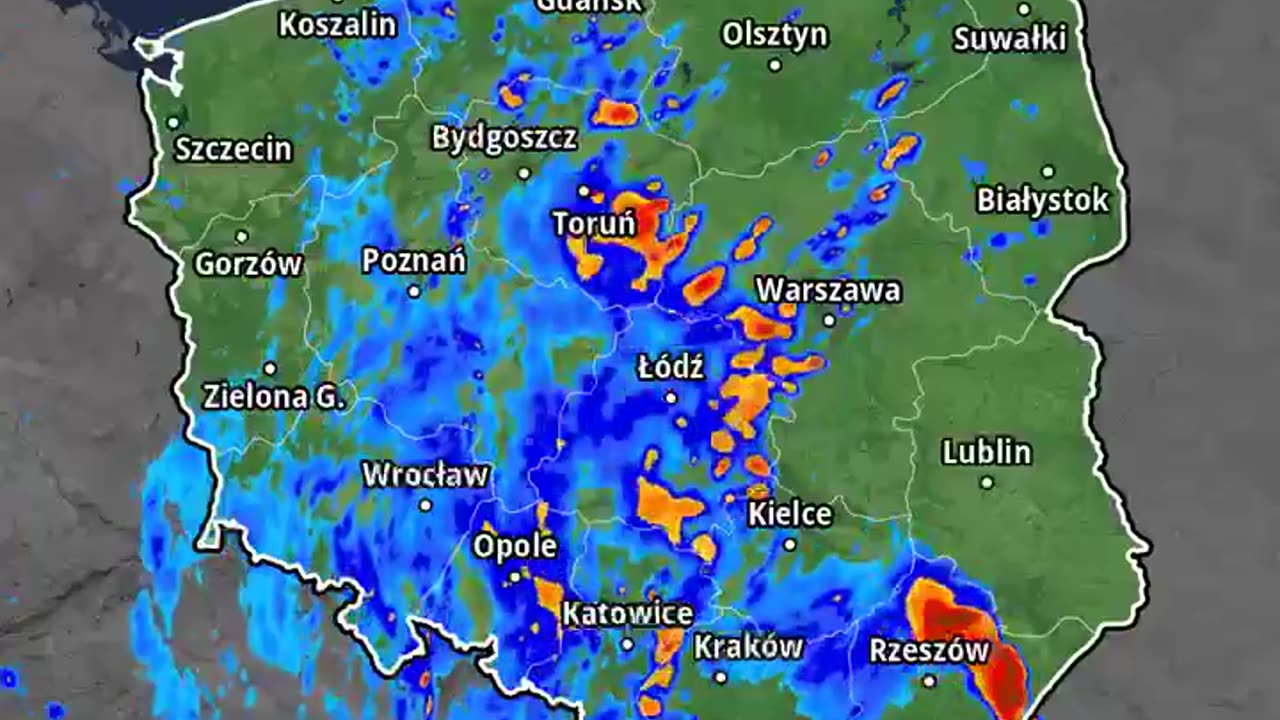 Prognoza opadu na najbliższe 8 godzin.