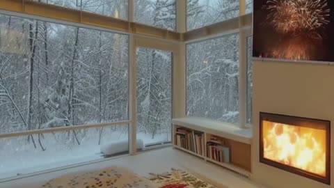 Modern Winter-Inspired Bedroom with Snowy Views.