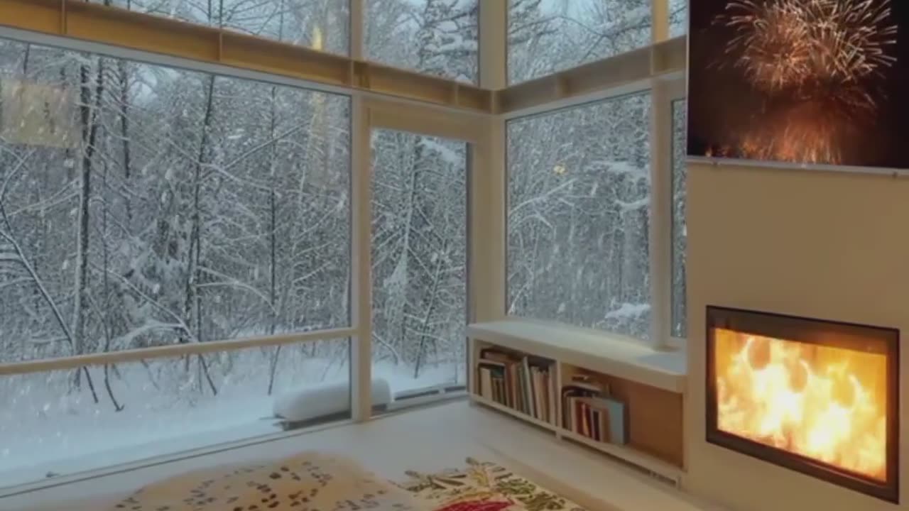 Modern Winter-Inspired Bedroom with Snowy Views.