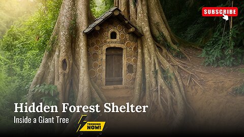 Built a Hidden Forest Shelter Inside a Giant Tree.........