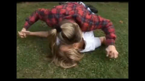 Rolling Girls Catfight in Green Grass