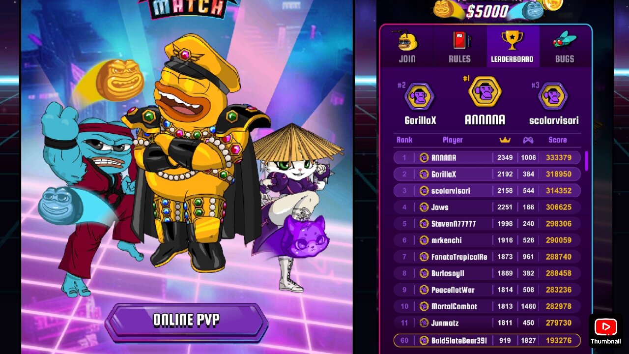 Real time pvp puzzle memefighter