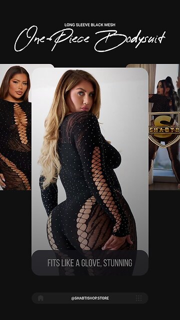 Long Sleeve Rhinestone Studded Cut Out Sheer Mesh Jumpsuit🖤