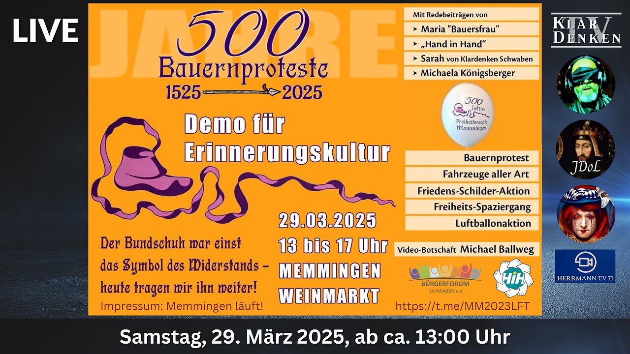 LIVE aus Memmingen - 500 Jahre Bauernproteste, Demo für Erinnerungskultur