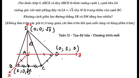Toán 12: Cho hình chóp S.ABCD có đáy ABCD là hình vuông cạnh 1,cạnh bên SA vuông