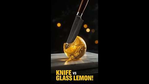 "Satisfying Slow Motion: Knife vs. Glass Lemon Filled with Liquid Gold!"