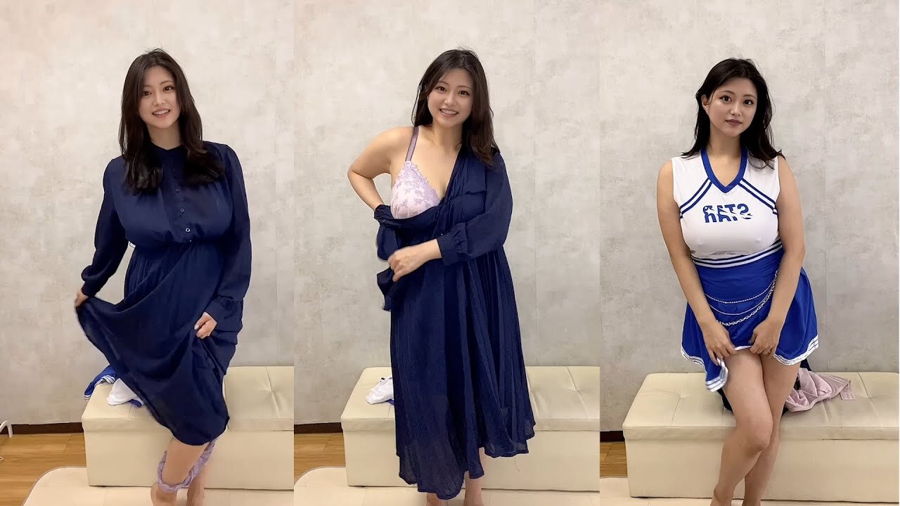 【ノーブラ ノーパン】Kカップがチアガールのコスプレに生着替えしてみたらぽちすぎました...