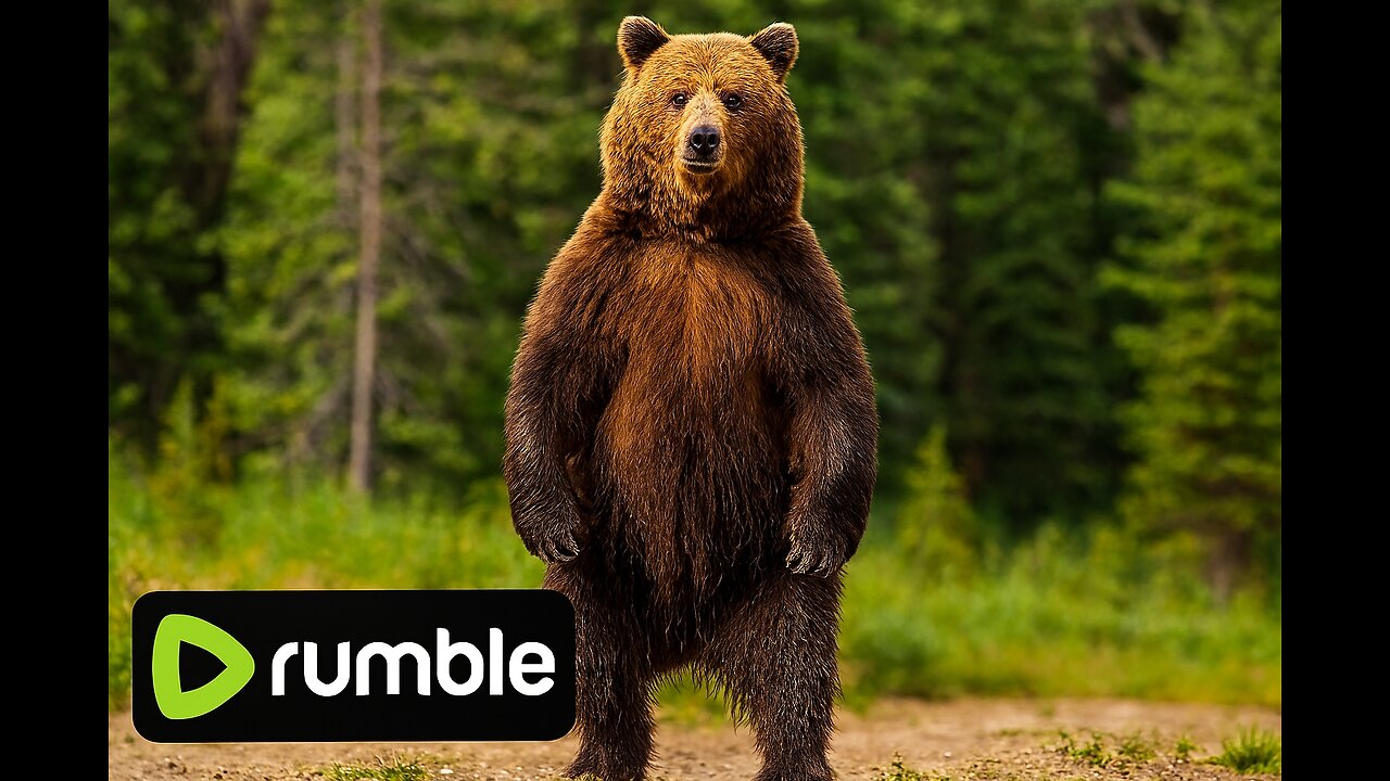 Brown Bear Walks Upright Forest