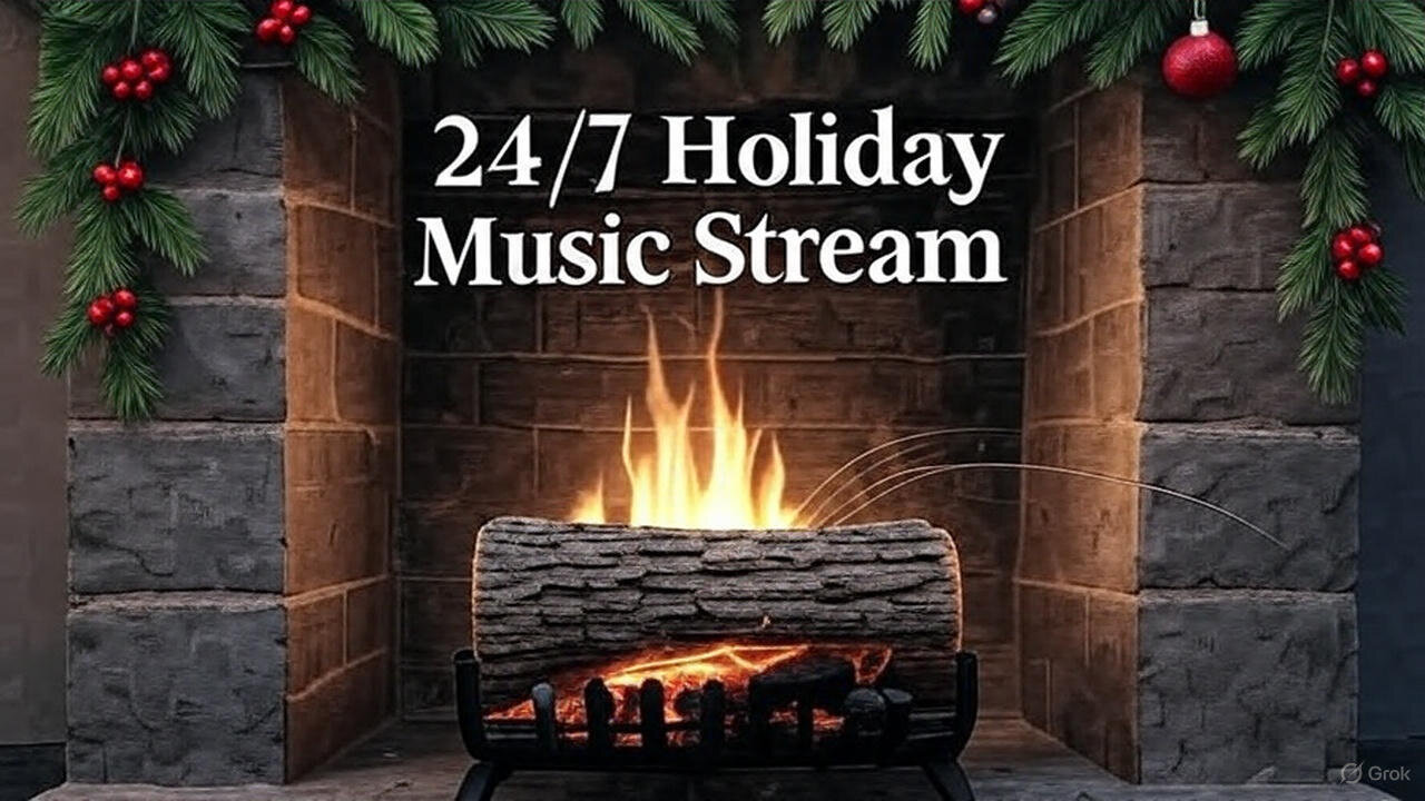 24/7 Yule Log Holiday Music Stream