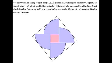 Một khu vườn hình vuông có cạnh bằng a (m). Ở giữa khu vườn là một hồ bơi hình vuông màu đỏ