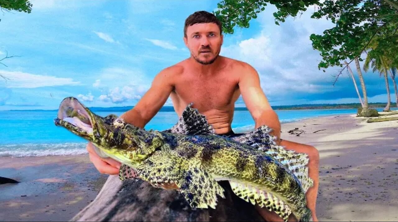 Fist Time CROCODILE Fish Catch n Cook