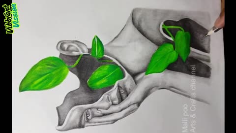 pencil drawing Women with leaf