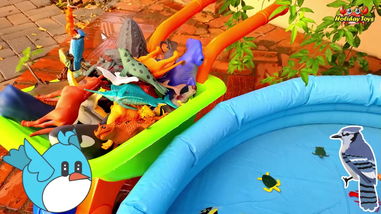 Giraffes Bathe in the Pond with Cows in the Afternoon