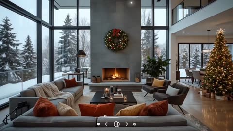 Carol of the bells lofi music with Cozy Living room with fireplace and snowfall