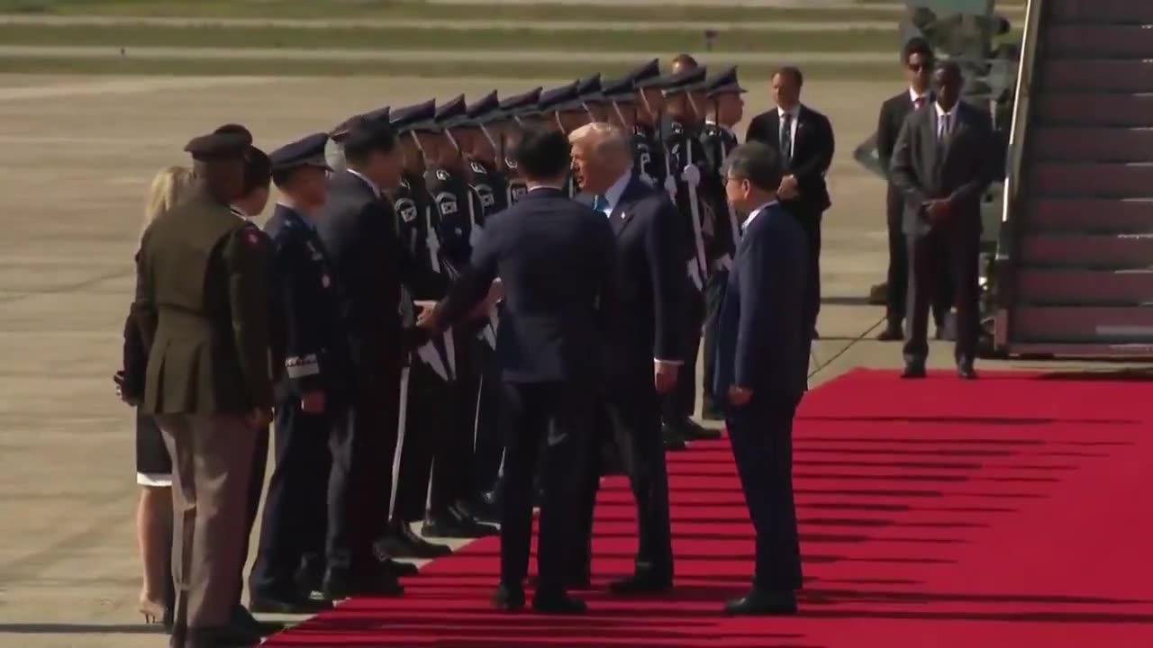 YMCA song is played for President Trump as he arrives in South Korea.