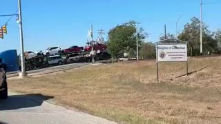 A train struck an 18-wheeler transporting cars in Schertz, Texas