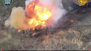 Wild Footage of 2 Russian Tanks Caught in Wire(Incredible Detonations)