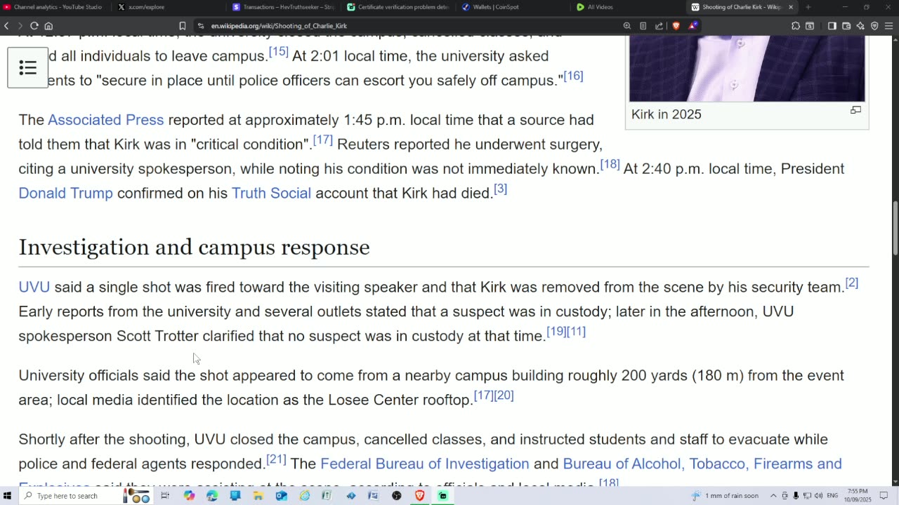 Charlie Kirk Dead, Shot in UTAH on University Campus.