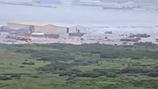 Tsunami crashes over coastline in Russia's Far East region