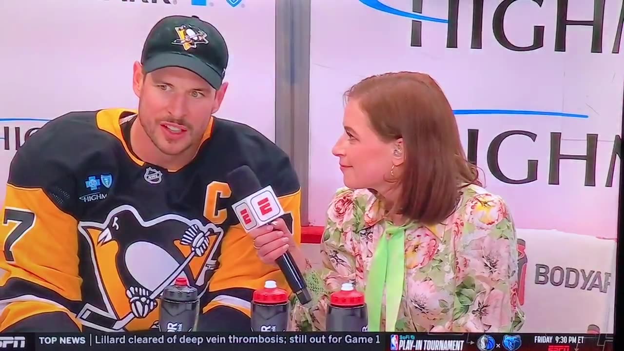 Penguins #87 Sidney Crosby in between periods interview