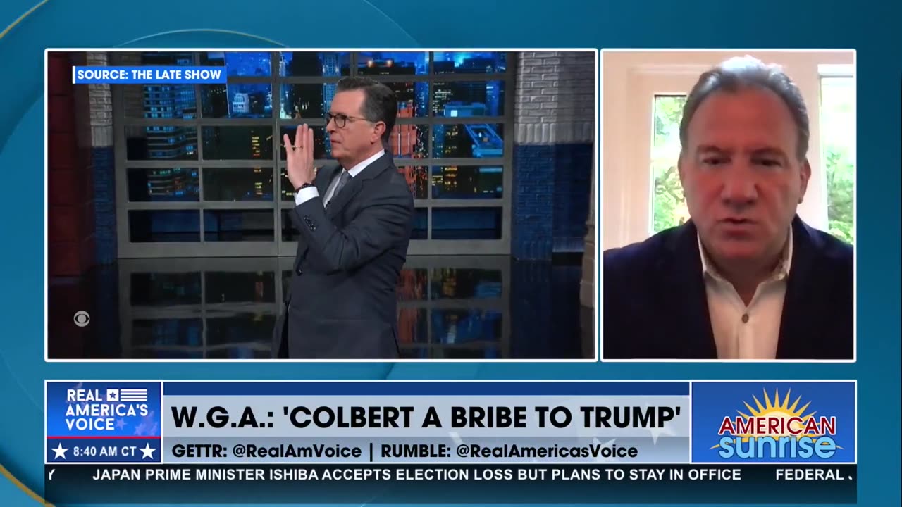 W.G.A. SAYS COLBERT CUT A BRIBE TO TRUMP