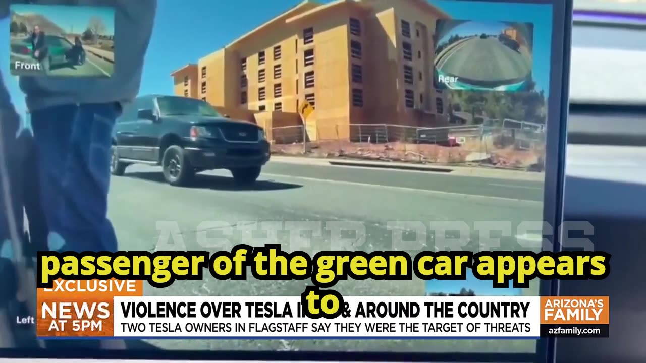 61-year-old female Tesla driver assaulted inside her own car after being chased down.