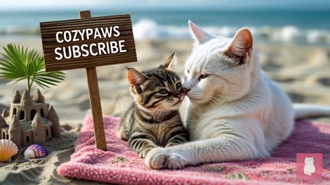 Mama Cat and Kitten Cook a Yummy BBQ Picnic Together by the Sea
