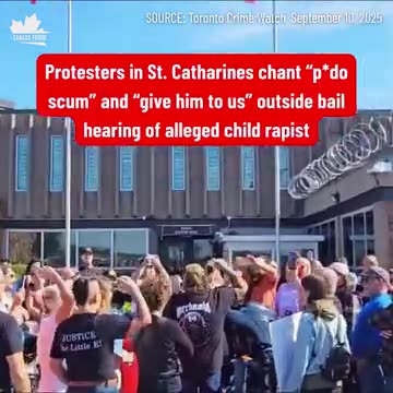 Protesters in St. Catharines chant "p*do scum"