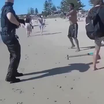 A migrant causing carnage on a British beach!