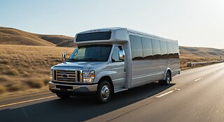Mini Coach Limo bus Rental Driving On The Road