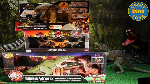 3 Jurassic World Rebirth Dinosaur Toys Unboxed Track N Chomp Distortus Rex Jurassic Park Dino Toys