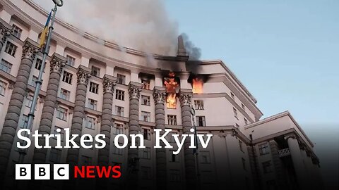 Ukraine's main government building in Kyiv hit for first time, PM says | BBC News