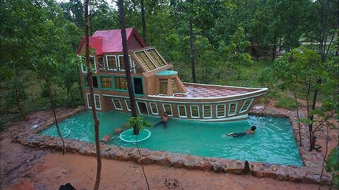 Awesome Build Three Story Boat Villa House & Beautiful Swimming Pool