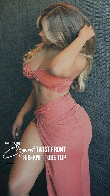 Elegant Twist Front Rib-knit Tube Top & Split Thigh Skirt Set🖤